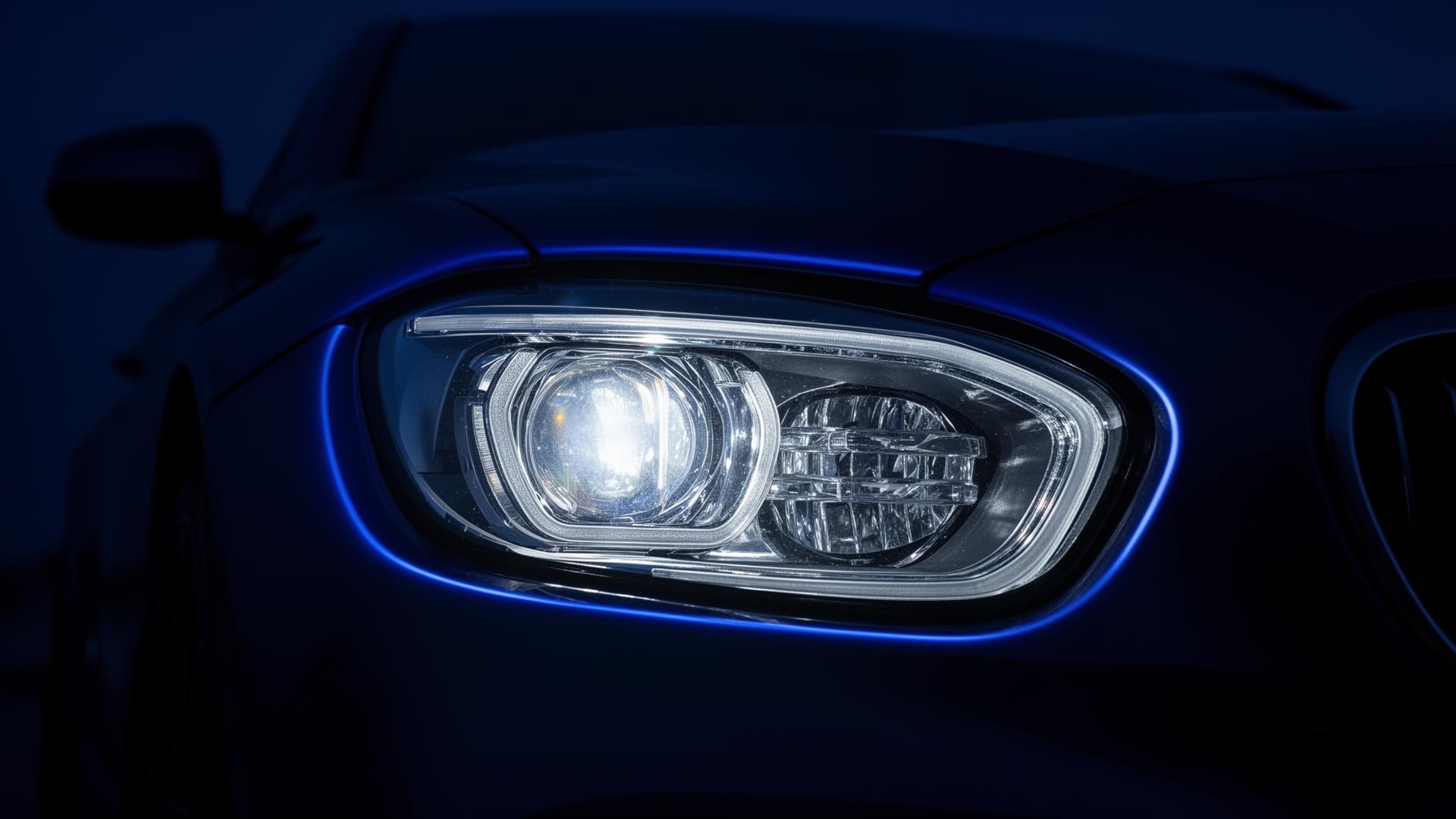 Restored crystal-clear headlight glowing at night